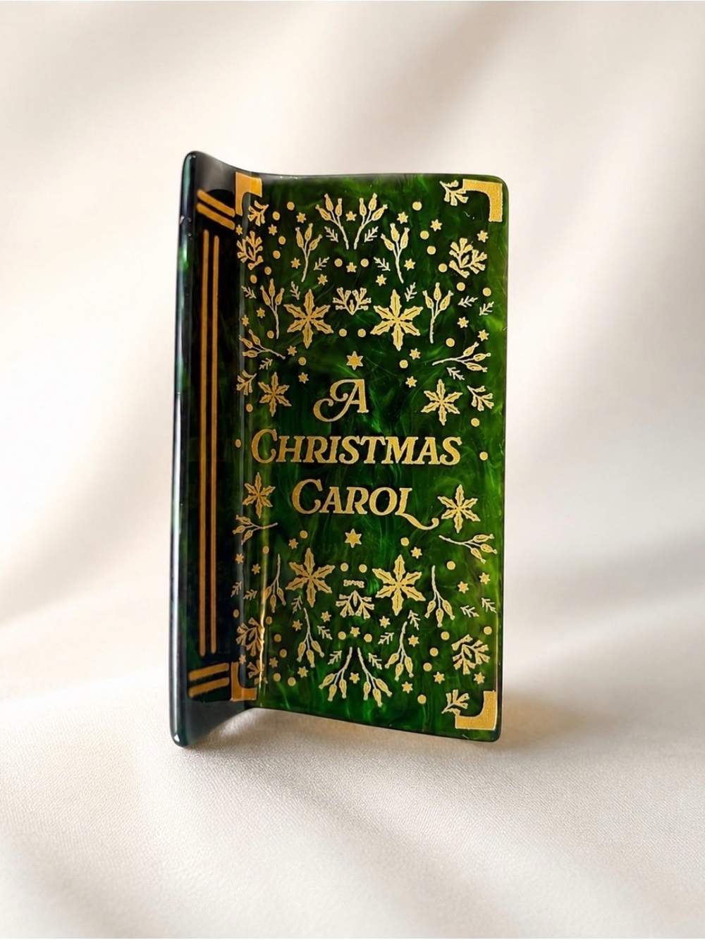 Barnes & Noble Green and Gold Book Hair Ornament - 'A Christmas Carol'